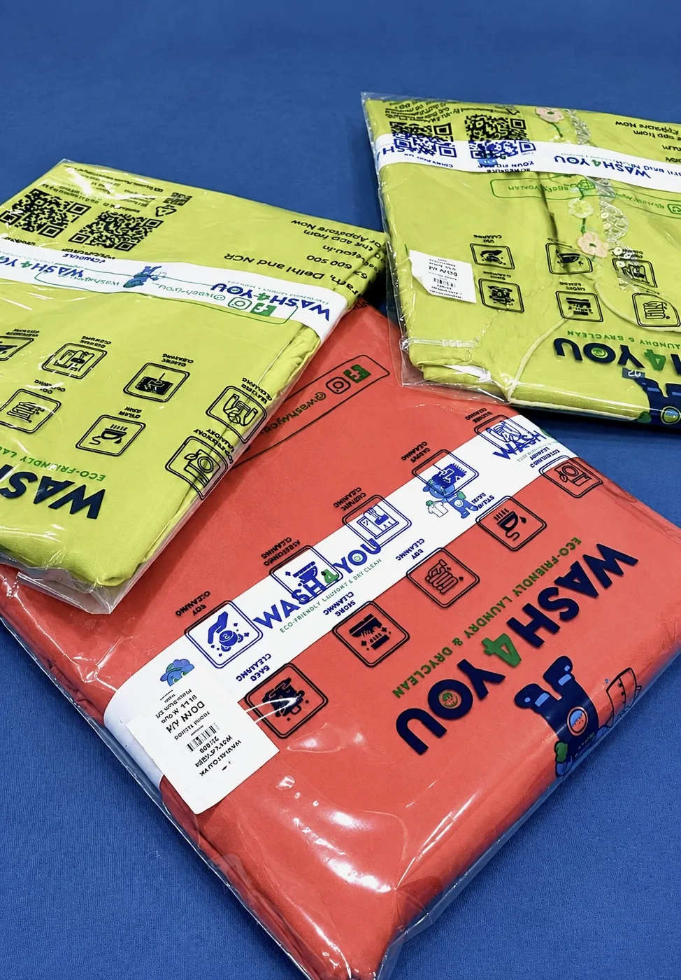 Garments sealed in Wash4You packaging
