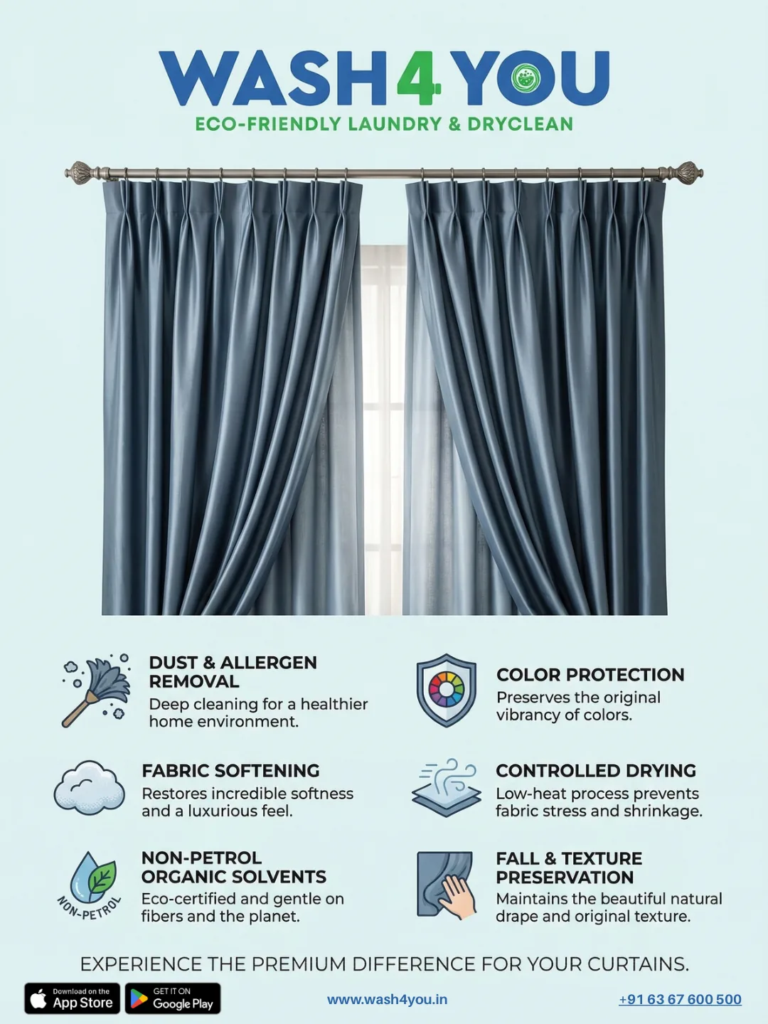 Curtain dry cleaning by Wash4You