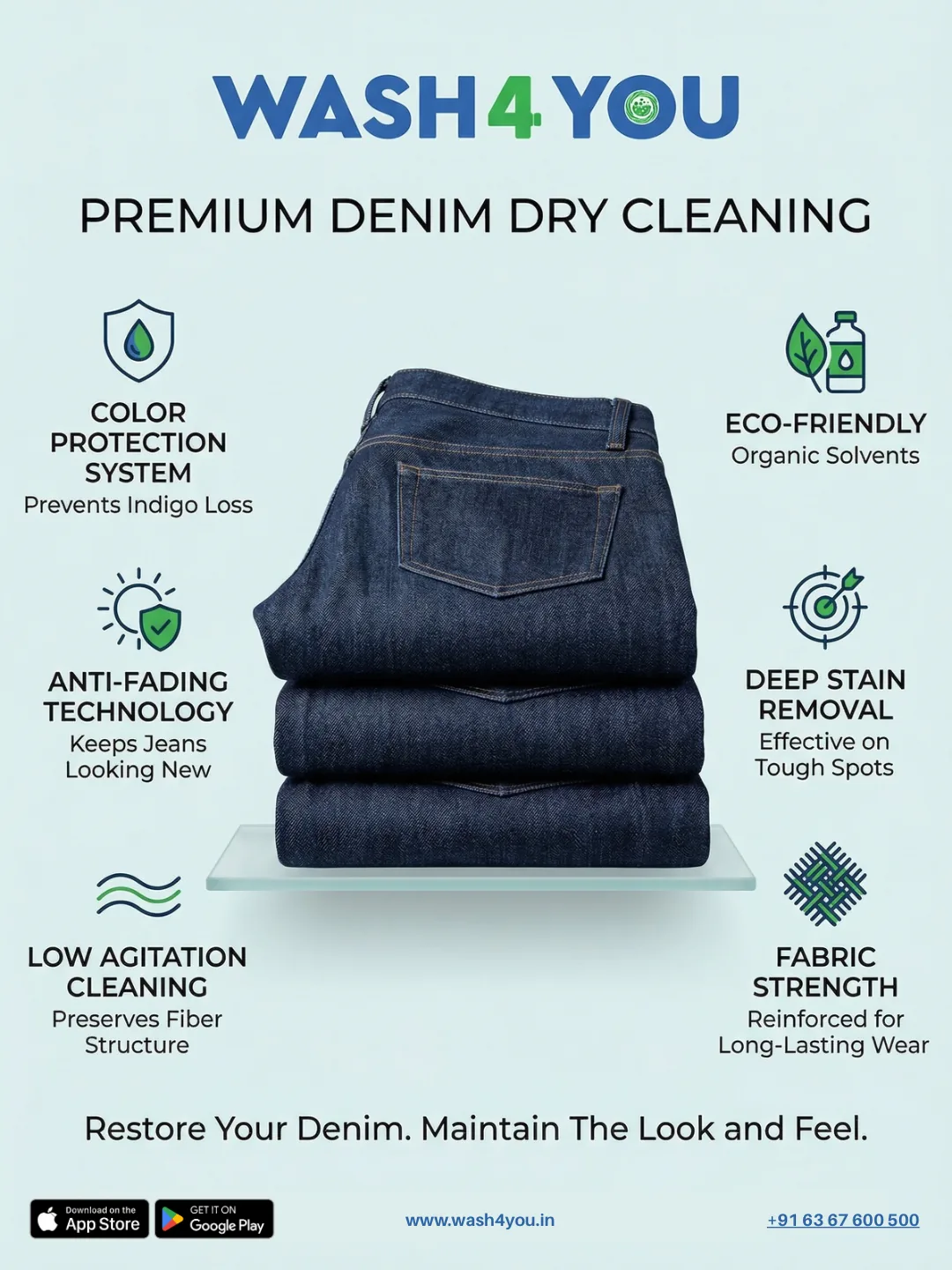 Premium denim dry cleaning by Wash4You