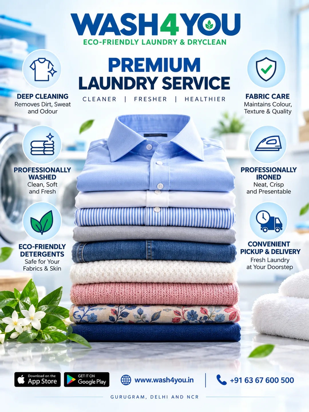 Freshly washed and folded laundry by Wash4You