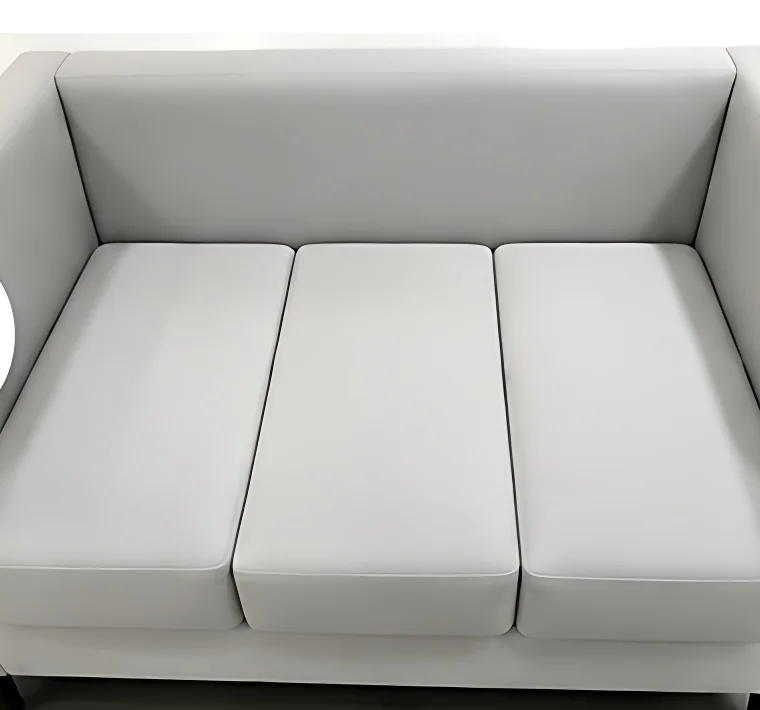 The same three-seater sofa after Wash4You upholstery cleaning, with the fabric returned to an even light grey — Wash4You, Gurgaon