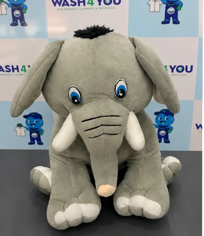 The same soft toy elephant after Wash4You cleaning