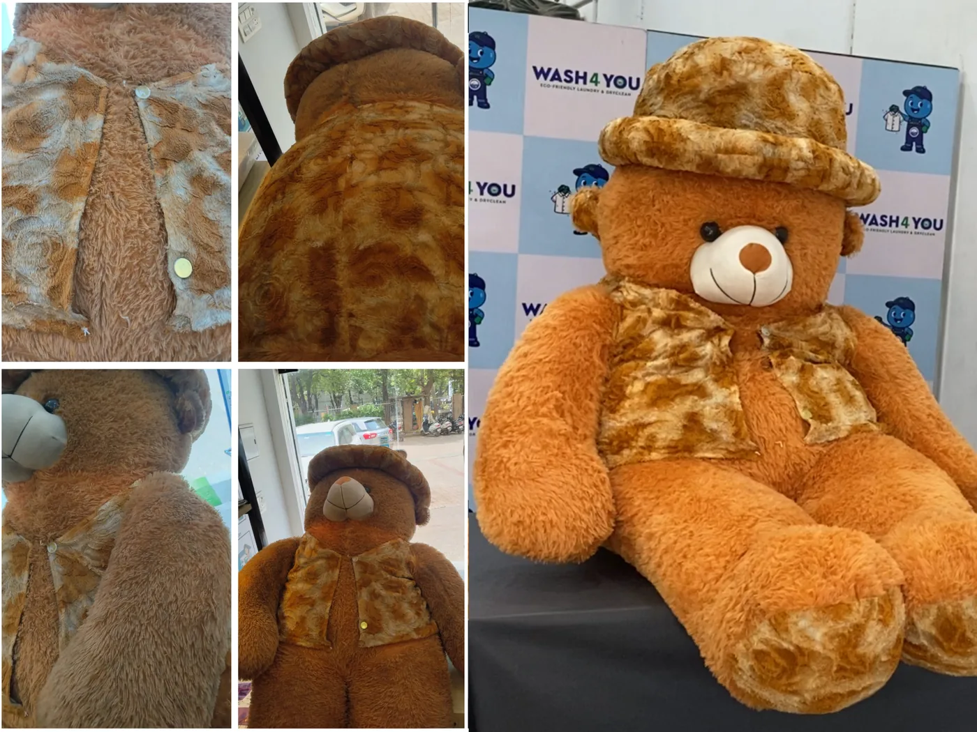 Teddy bear before and after cleaning