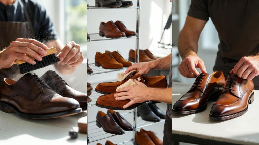 Dry cleaning expensive shoes including leather, suede, and luxury sneakers using professional shoe care methods